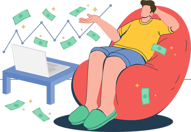 Man making money using websites that pay online.
